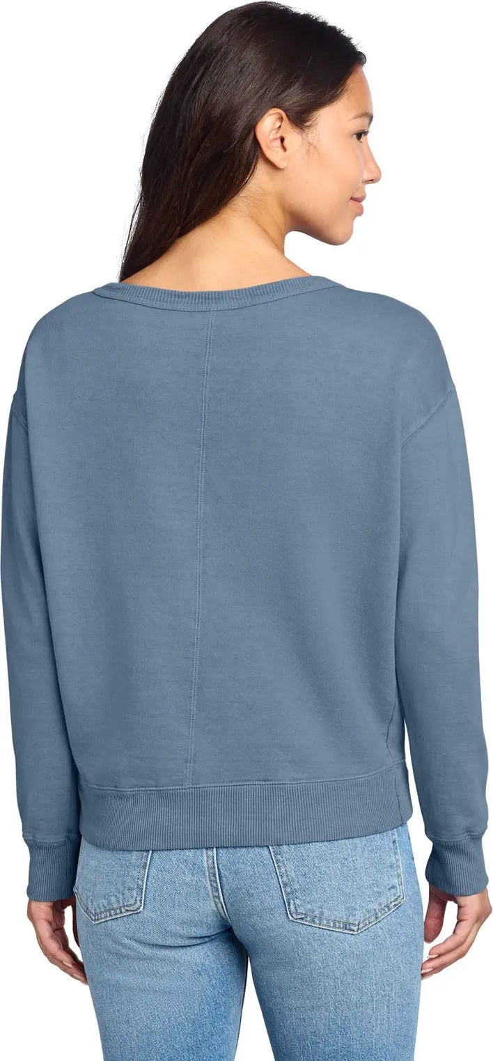 Port & Company Lpc098v co Women’s Beach Wash Garment-dyed V-neck Sweatshirt - Faded Denim
