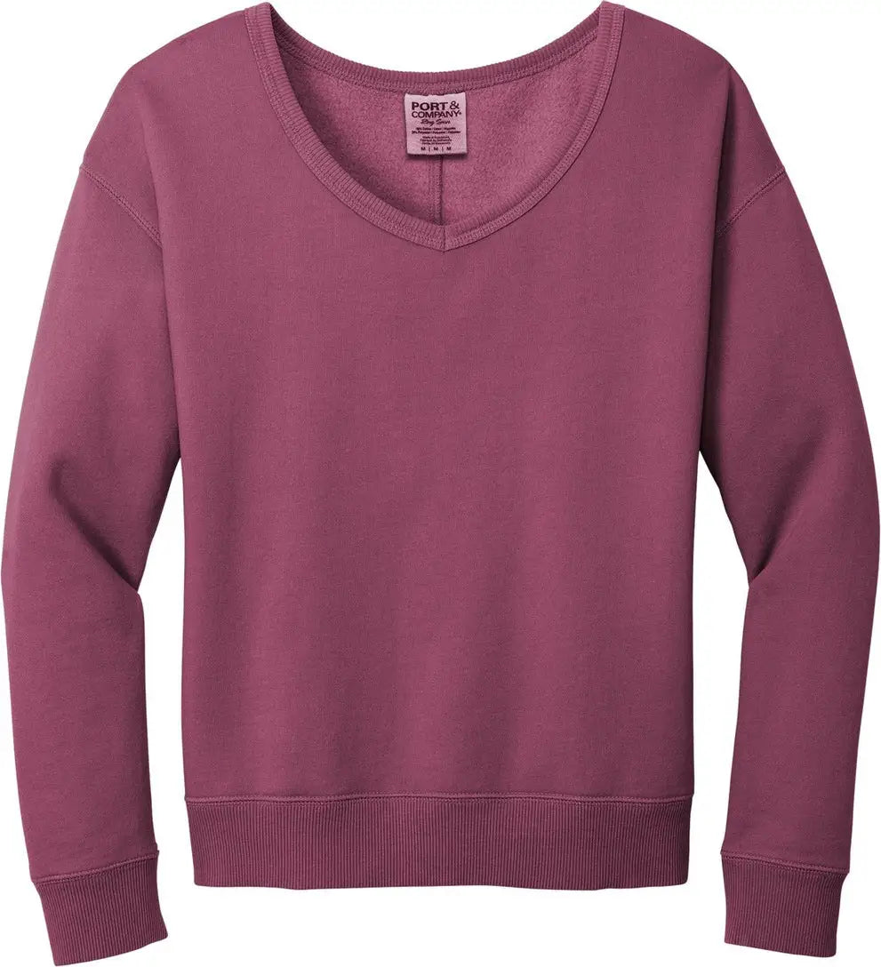 Port & Company Lpc098v co Women’s Beach Wash Garment-dyed V-neck Sweatshirt - Vintage Raspberry