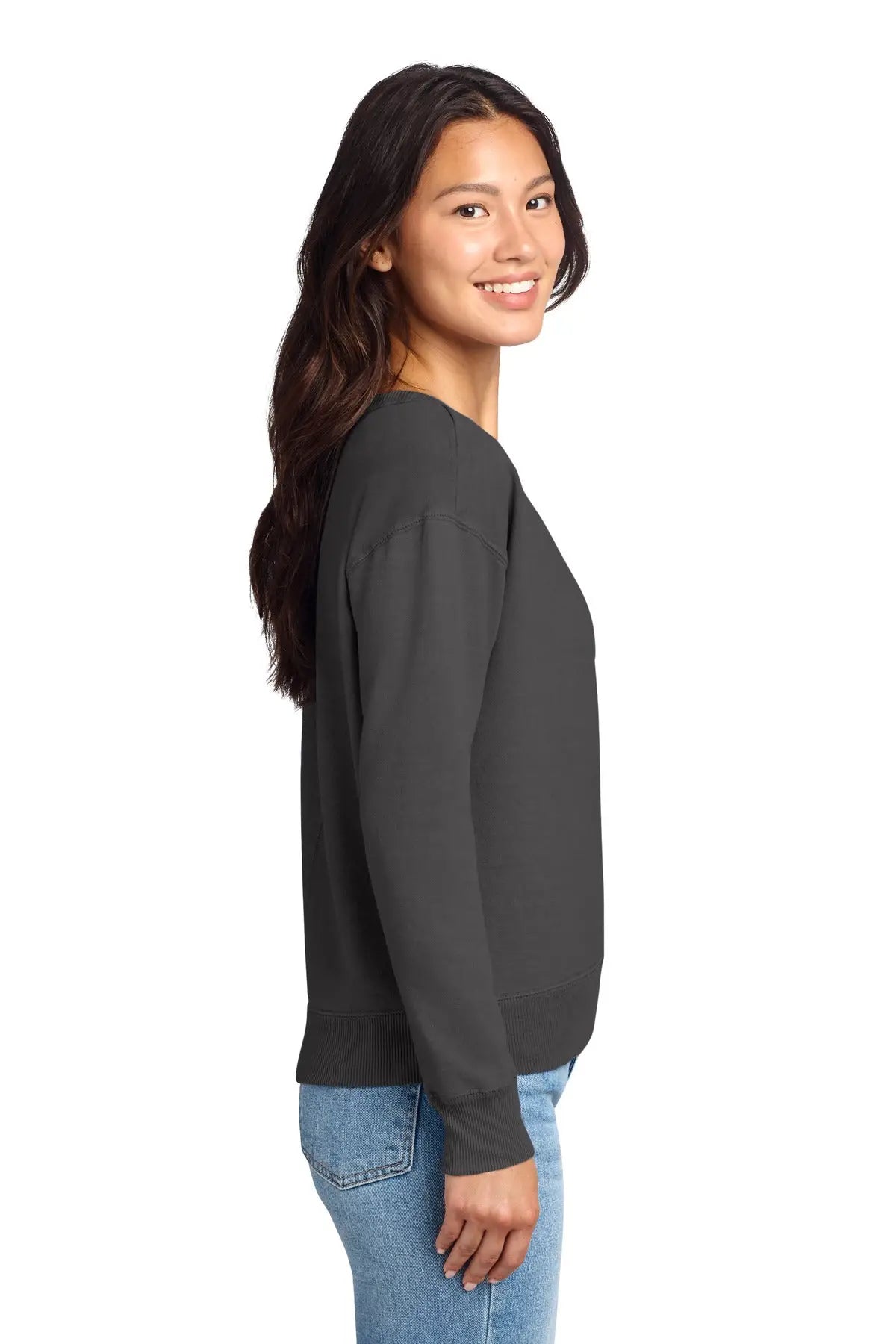 Port & Company Lpc098v co Women’s Beach Wash Garment-dyed V-neck Sweatshirt - Coal