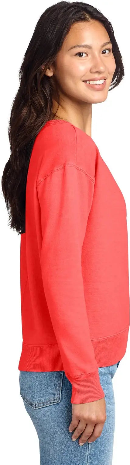 Port & Company Lpc098v co Women’s Beach Wash Garment-dyed V-neck Sweatshirt - Poppy