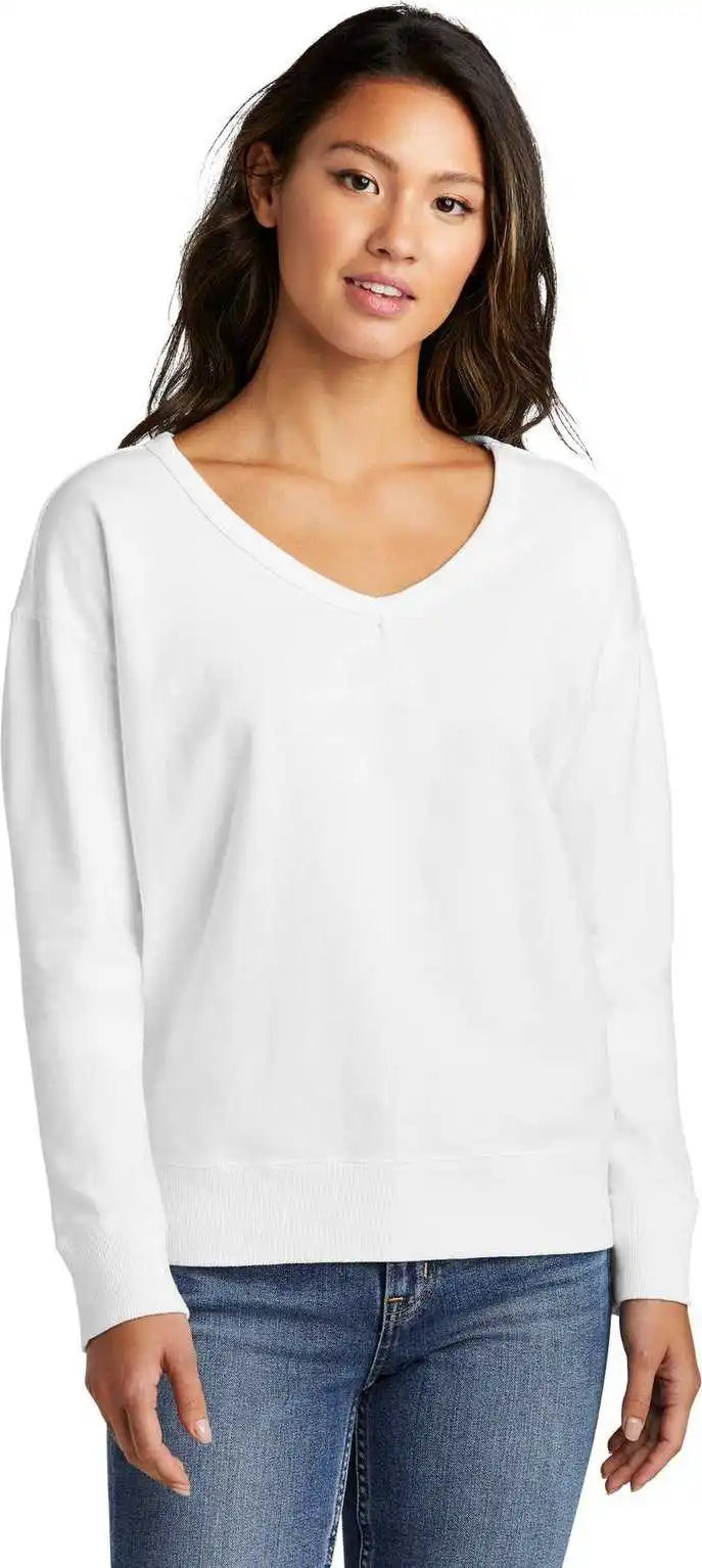 Port &amp; Company Lpc098v Ladies Beach Wash Garment-dyed V-neck Sweatshirt - White