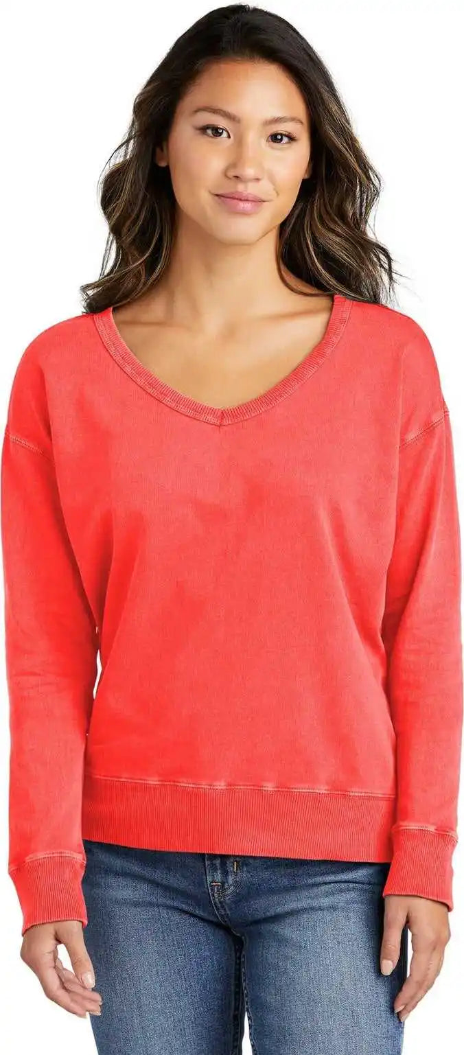 Port & Company Lpc098v Women’s Beach Wash Garment-dyed V-neck Sweatshirt - Poppy