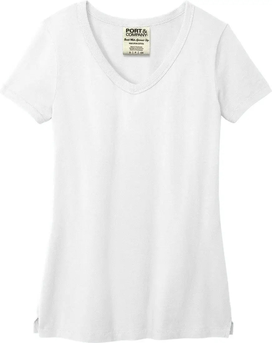 Port & Company Lpc099v co Women’s Beach Wash Garment-dyed V-neck Tee - White