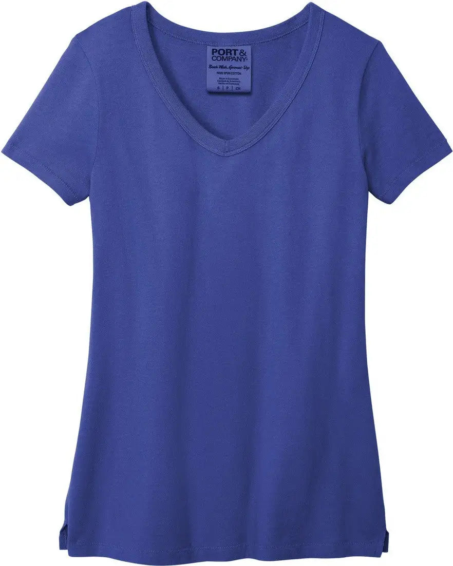 Port & Company Lpc099v co Women’s Beach Wash Garment-dyed V-neck Tee - Blue Iris