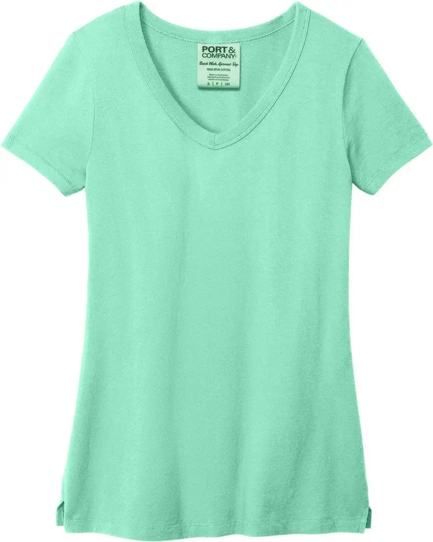 Port & Company Lpc099v co Women’s Beach Wash Garment-dyed V-neck Tee - Jadeite