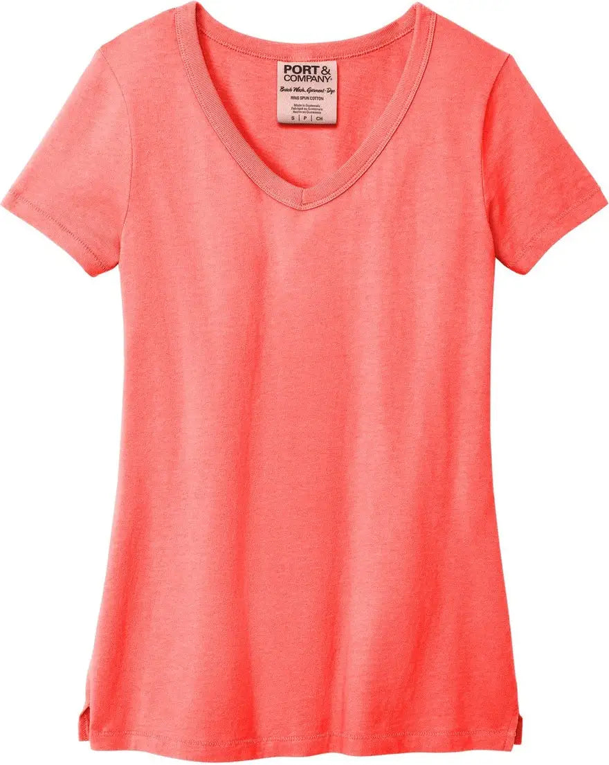 Port & Company Lpc099v co Women’s Beach Wash Garment-dyed V-neck Tee - Poppy