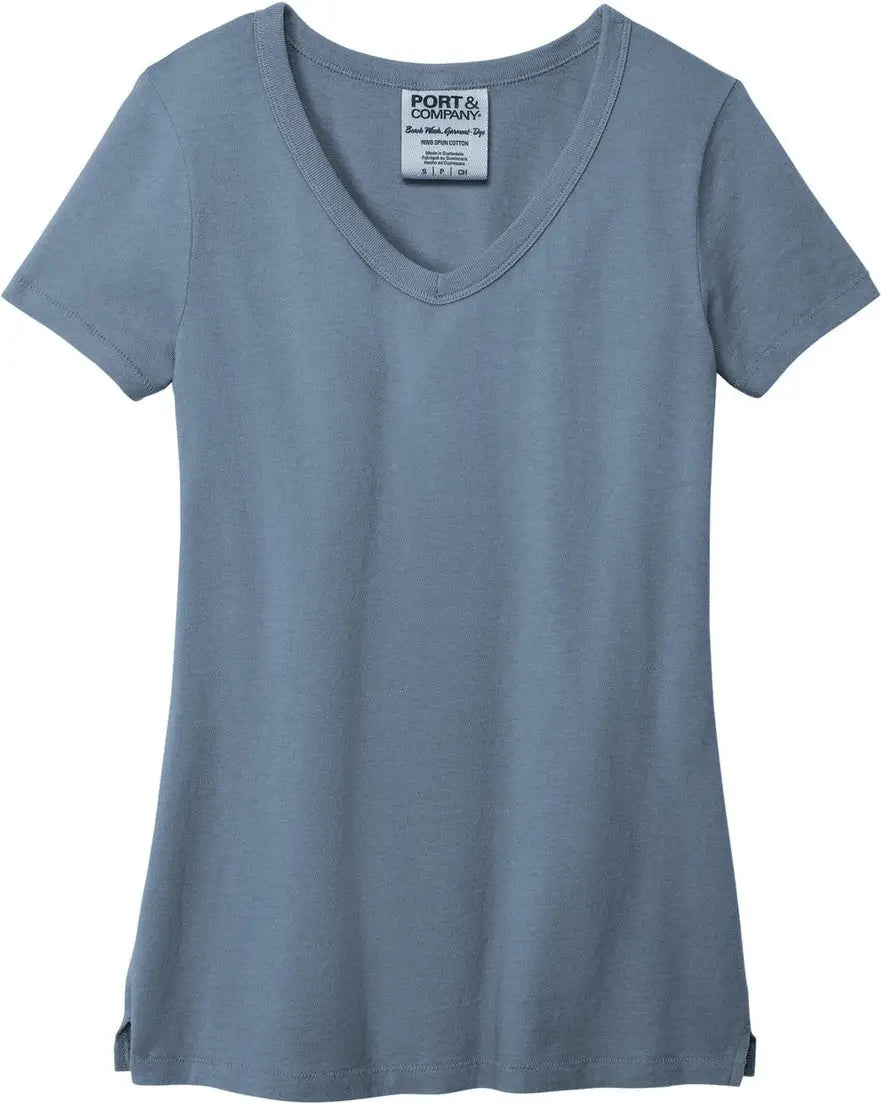 Port & Company Lpc099v co Women’s Beach Wash Garment-dyed V-neck Tee - Faded Denim