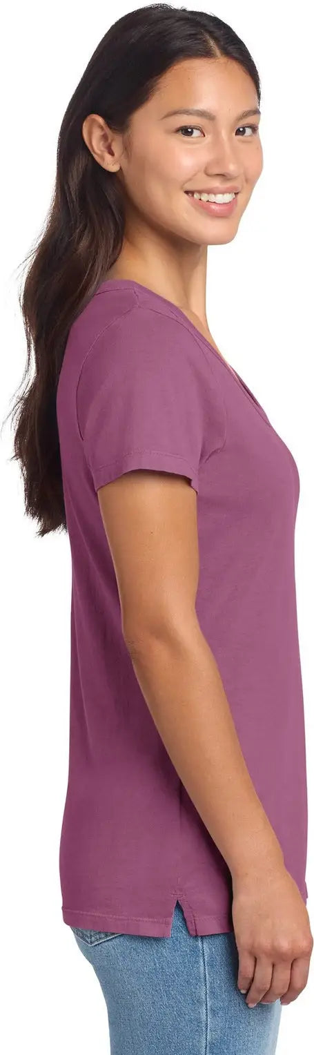 Port & Company Lpc099v co Women’s Beach Wash Garment-dyed V-neck Tee - Vintage Raspberry