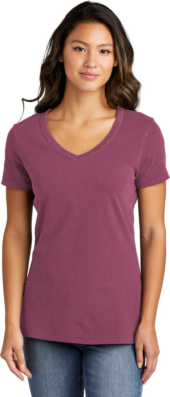 Port & Company Lpc099v co Women’s Beach Wash Garment-dyed V-neck Tee - Vintage Raspberry - Ladies Xs