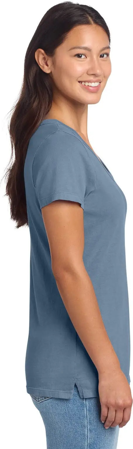 Port & Company Lpc099v co Women’s Beach Wash Garment-dyed V-neck Tee - Faded Denim