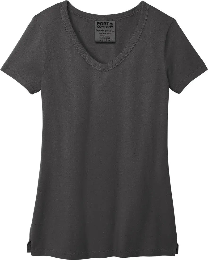 Port & Company Lpc099v co Women’s Beach Wash Garment-dyed V-neck Tee - Coal