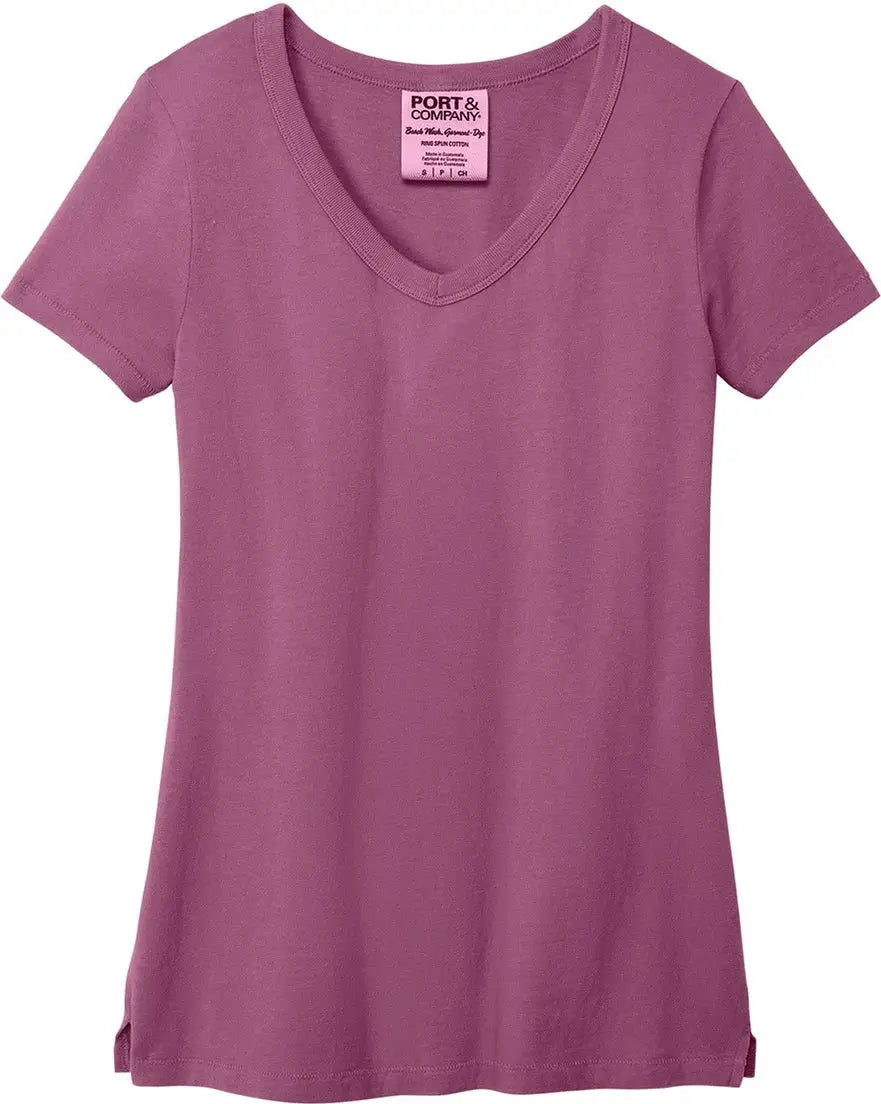 Port & Company Lpc099v co Women’s Beach Wash Garment-dyed V-neck Tee - Vintage Raspberry
