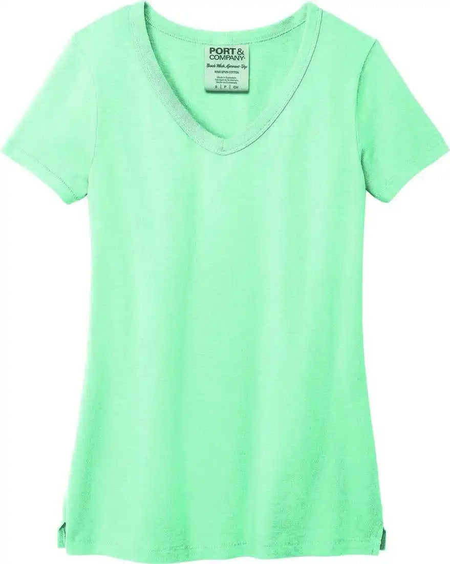 Port &amp; Company Lpc099v Ladies Beach Wash Garment Dyed v Neck Tee Jadeite