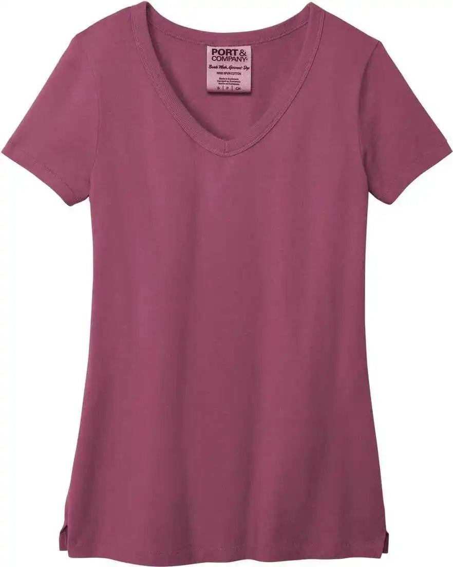 Port & Company Lpc099v Women’s Beach Wash Garment-dyed V-neck Tee - Vtgraspbry