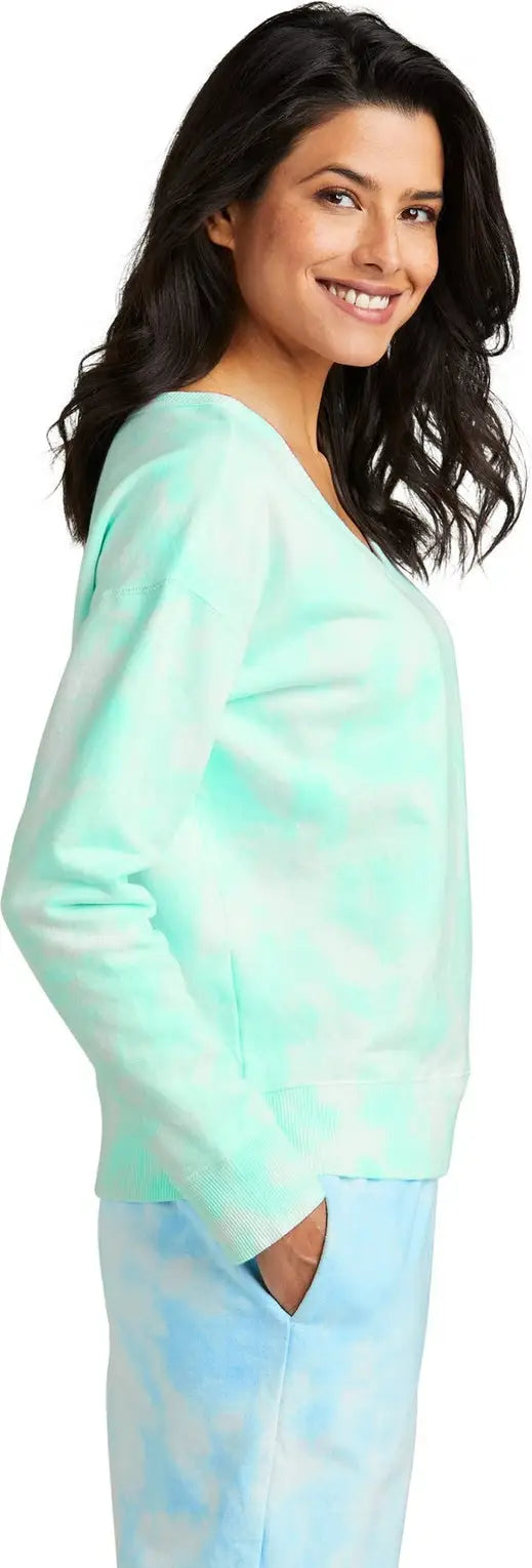 Port & Company Lpc140v co Women’s Beach Wash Cloud Tie-dye V-neck Sweatshirt - Cool Mint