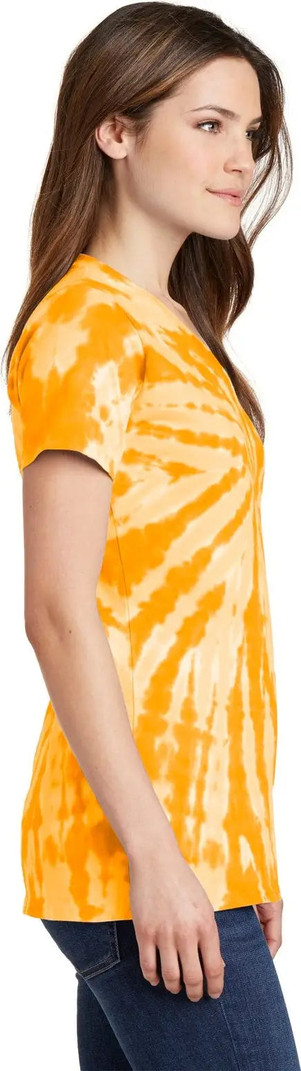 Port & Company Lpc147v co Women’s Tie-dye V-neck Tee - Gold