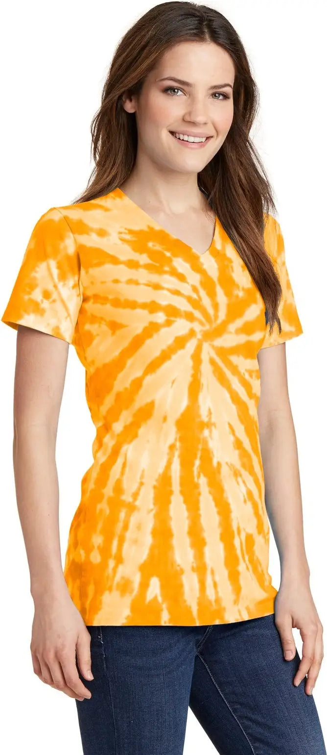 Port & Company Lpc147v co Women’s Tie-dye V-neck Tee - Gold
