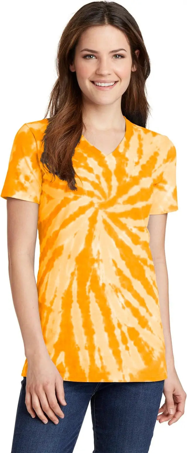 Port & Company Lpc147v co Women’s Tie-dye V-neck Tee - Gold - Ladies Xs