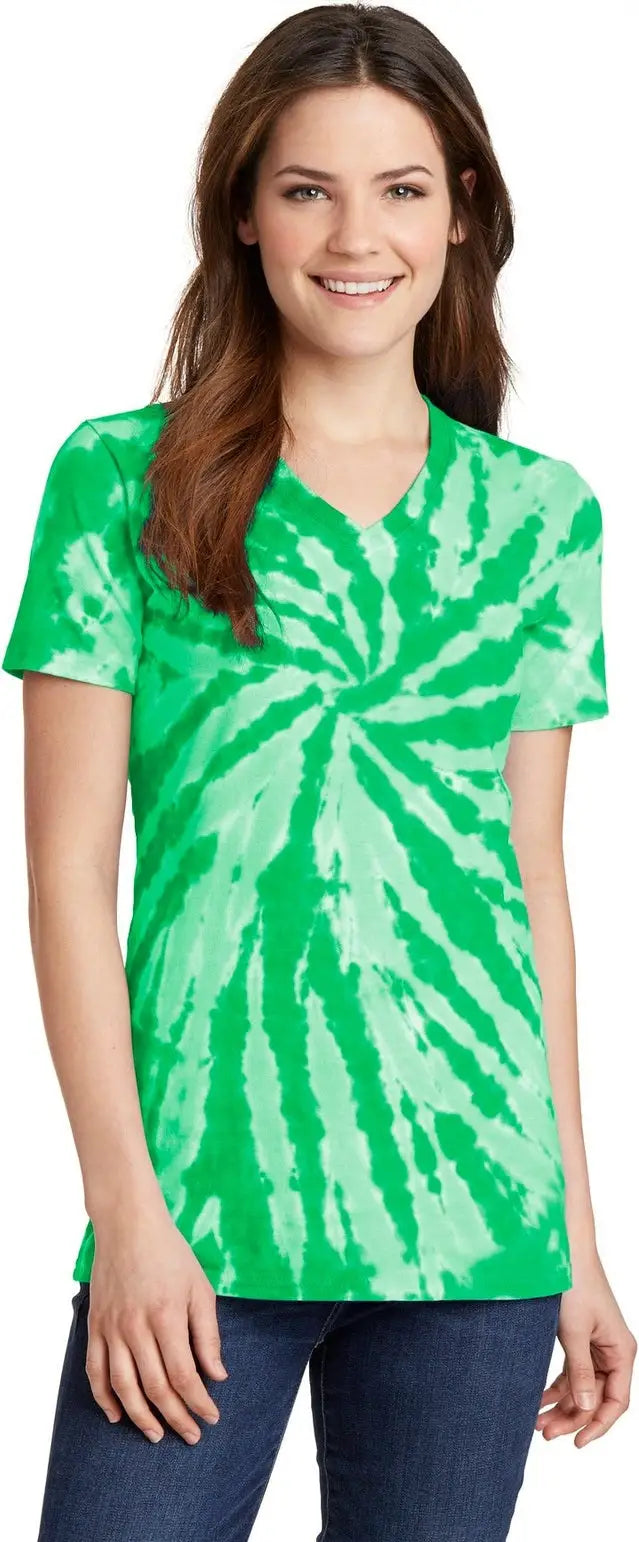 Port & Company Lpc147v co Women’s Tie-dye V-neck Tee - Kelly