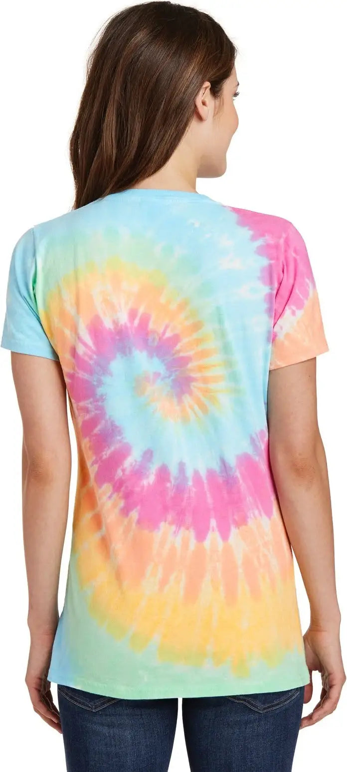 Port & Company Lpc147v co Women’s Tie-dye V-neck Tee - Pastel Rainbow
