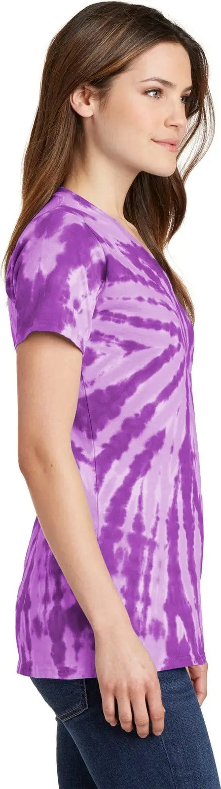 Port & Company Lpc147v co Women’s Tie-dye V-neck Tee - Purple