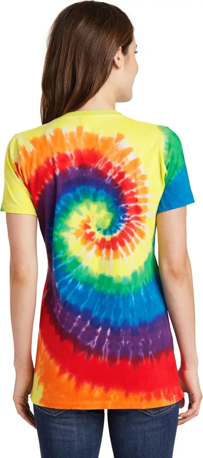 Port & Company Lpc147v co Women’s Tie-dye V-neck Tee - Rainbow