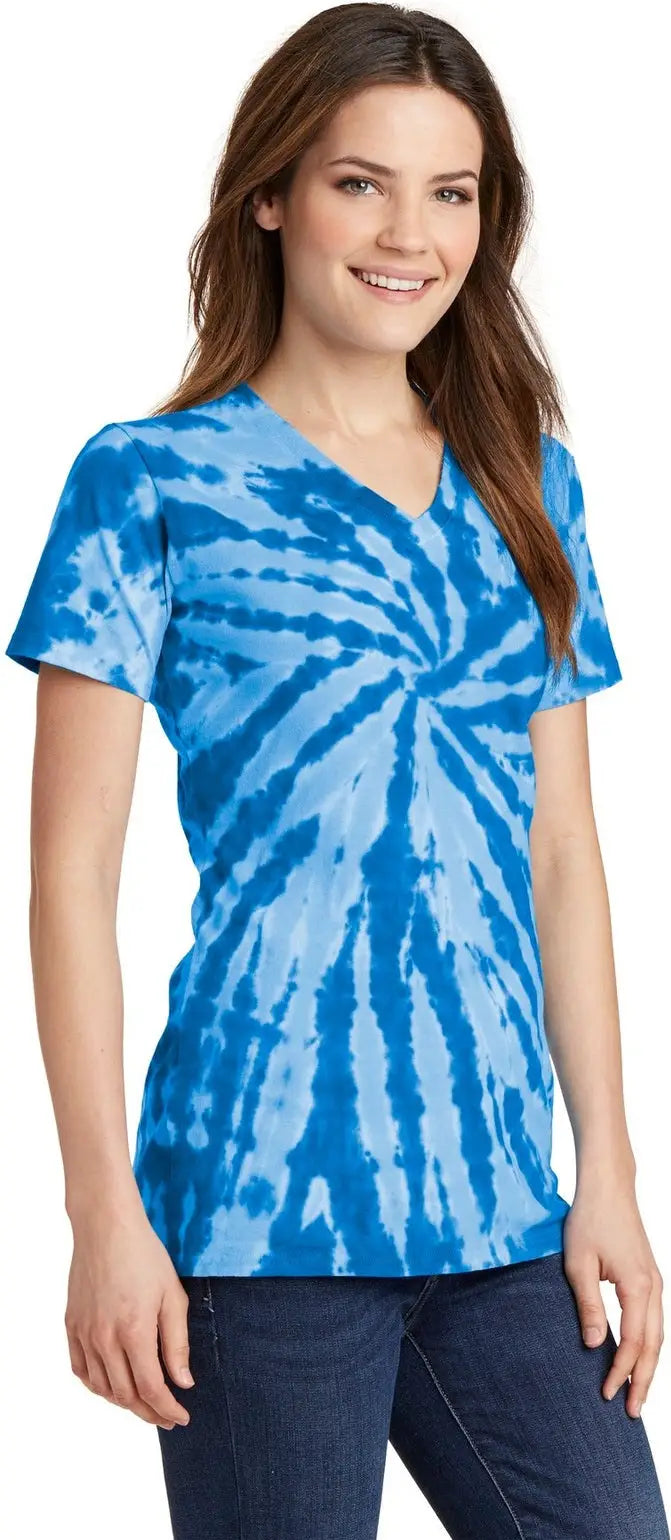Port & Company Lpc147v co Women’s Tie-dye V-neck Tee - Royal