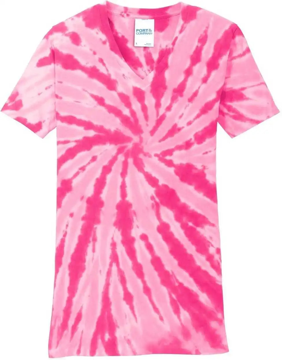 Port &amp; Company Lpc147v Ladies Tie-dye V-neck Tee - Pink