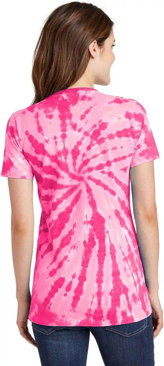 Port &amp; Company Lpc147v Ladies Tie-dye V-neck Tee - Pink