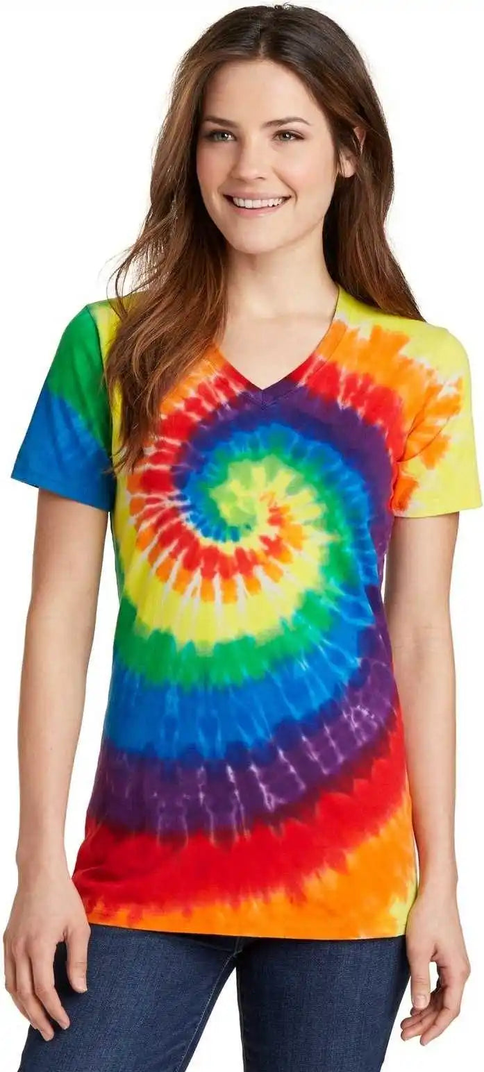 Port & Company Lpc147v Ladies Tie-dye V-neck Tee - Rainbow
