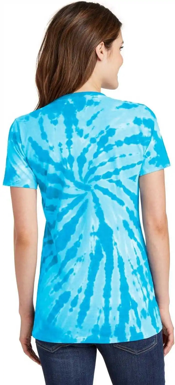Port &amp; Company Lpc147v Ladies Tie-dye V-neck Tee - Turquoise