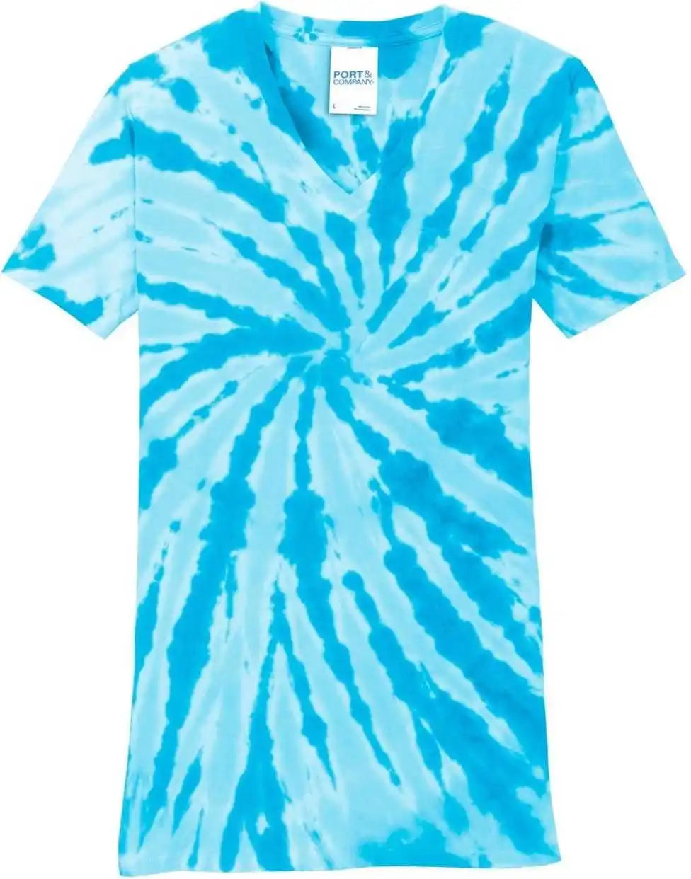 Port &amp; Company Lpc147v Ladies Tie-dye V-neck Tee - Turquoise