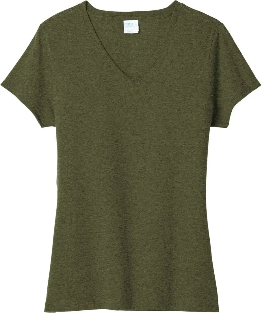Port & Company Lpc330v co Women’s Tri-blend V-neck Tee - Military Green Heather