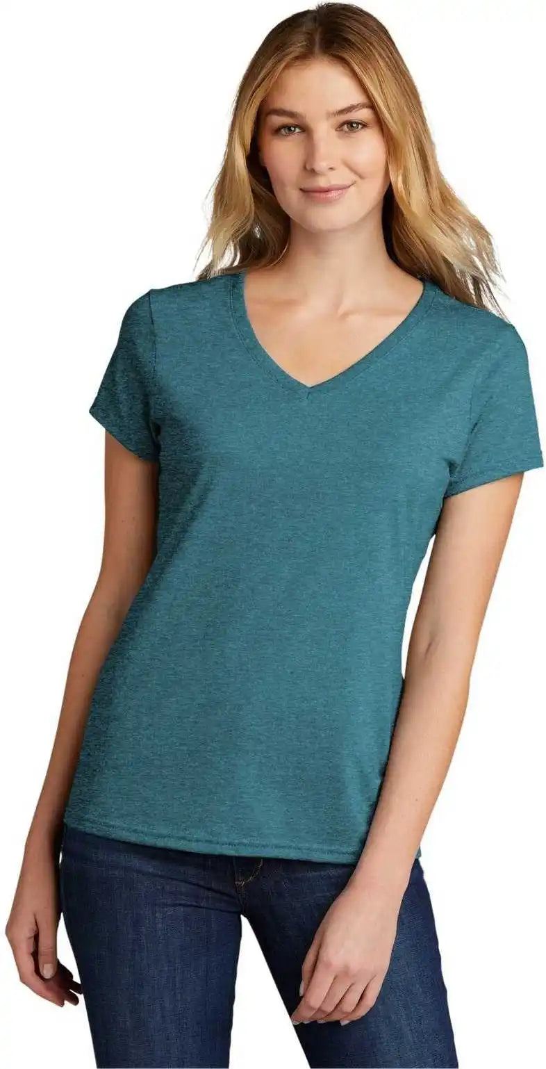 Port &amp; Company Lpc330v Ladies Tri Blend v Neck Tee Vivid Teal Heather