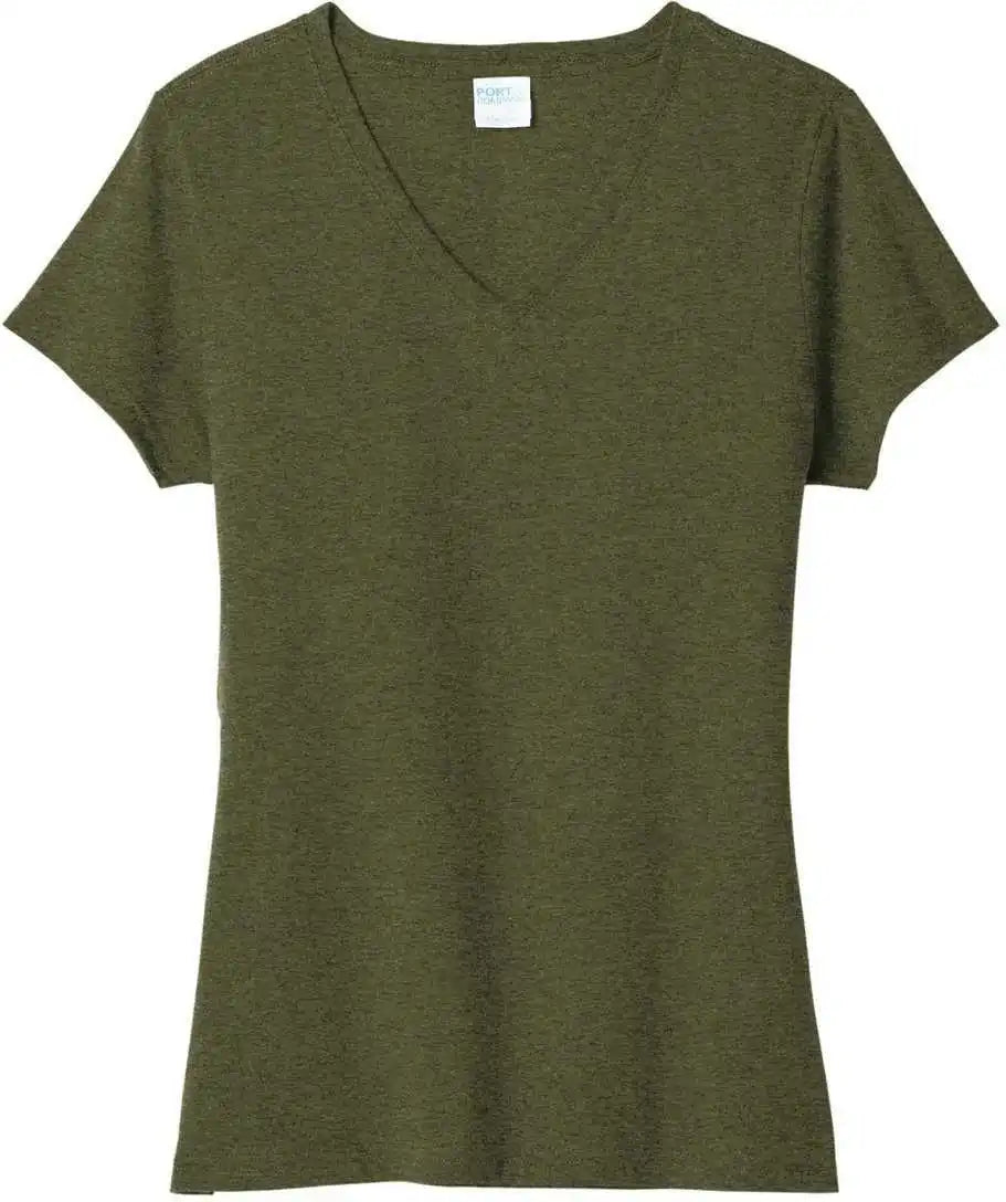 Port &amp; Company Lpc330v Women’s Tri-blend V-neck Tee - Military Green Heather