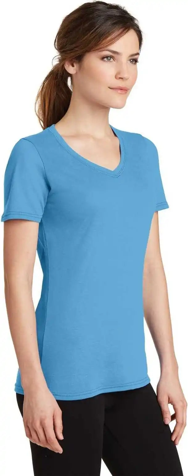 Port &amp; Company Lpc381v Ladies Performance Blend v Neck Tee Aquatic Blue