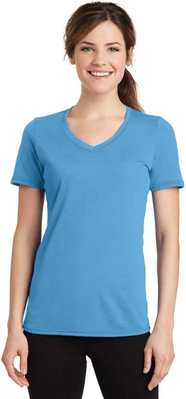 Port &amp; Company Lpc381v Ladies Performance Blend v Neck Tee Aquatic Blue