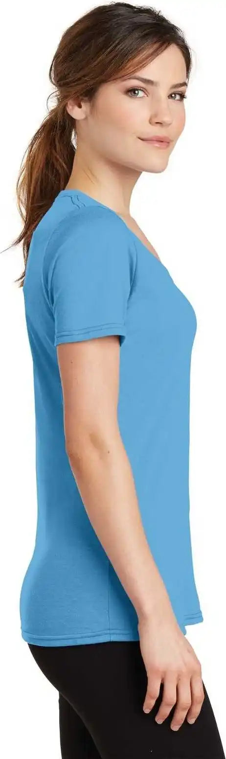 Port &amp; Company Lpc381v Ladies Performance Blend v Neck Tee Aquatic Blue