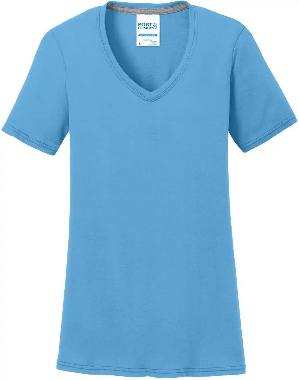 Port &amp; Company Lpc381v Ladies Performance Blend v Neck Tee Aquatic Blue