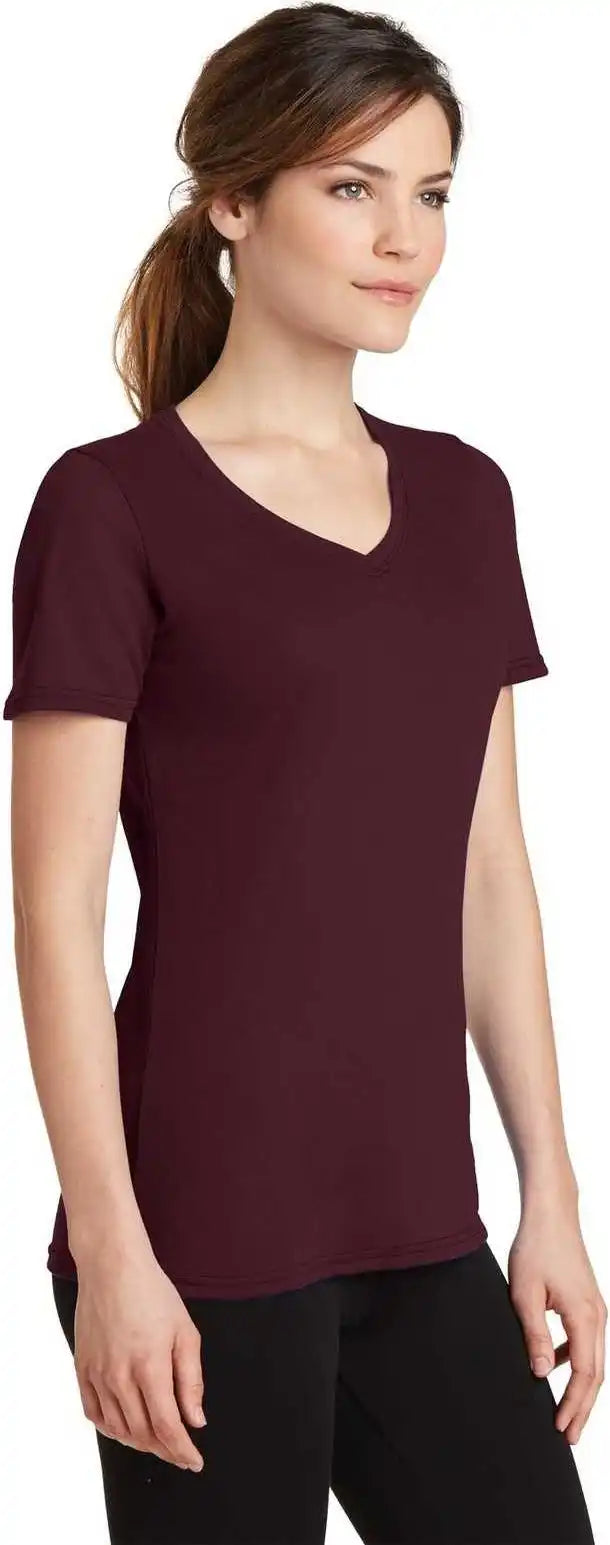 Port &amp; Company Lpc381v Ladies Performance Blend v Neck Tee Athletic Maroon