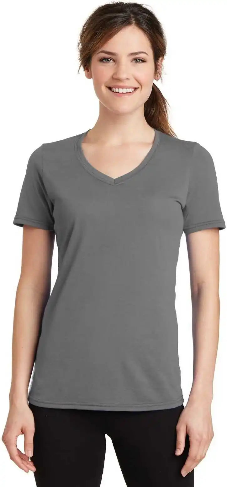 Port & Company Lpc381v Ladies Performance Blend v Neck Tee Medium Gray