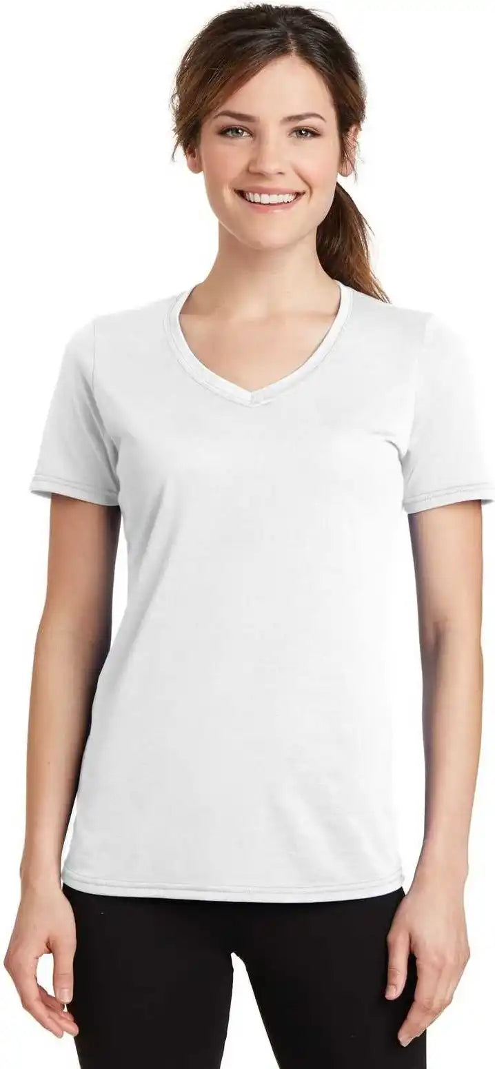 Port & Company Lpc381v Ladies Performance Blend v Neck Tee White