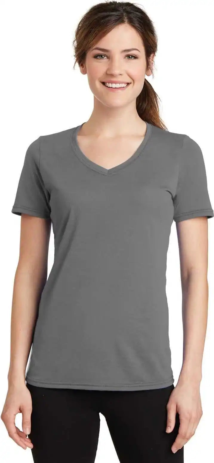 Port & Company Lpc381v Women’s Performance Blend V-neck Tee - Medium Grey