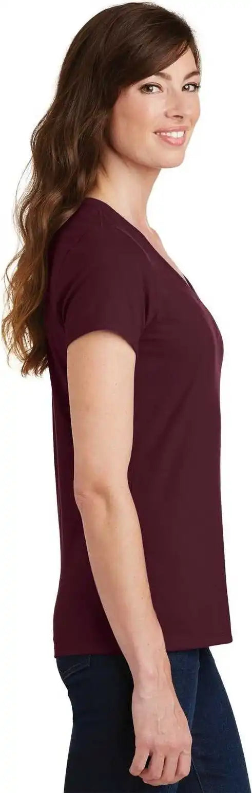 Port &amp; Company Lpc450v Ladies Fan Favorite v Neck Tee Athletic Maroon