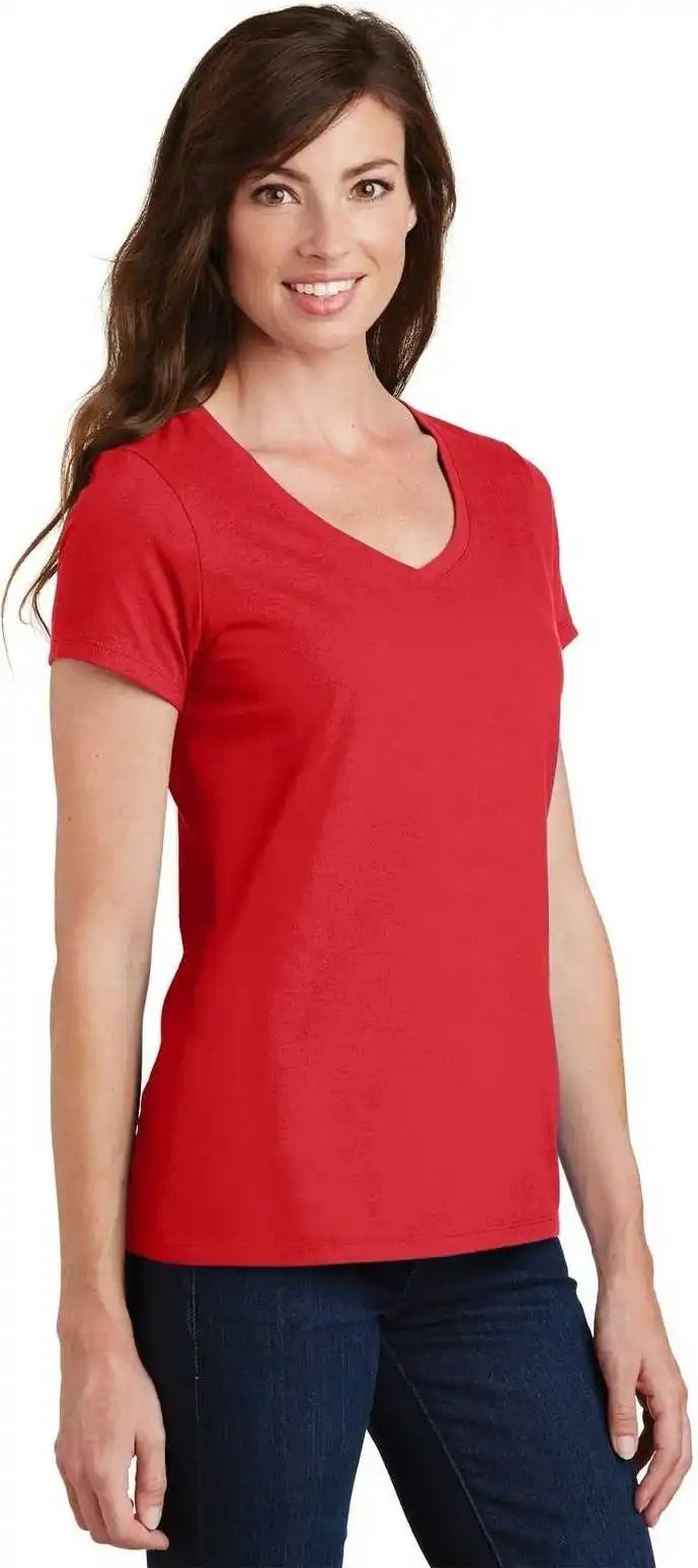 Port &amp; Company Lpc450v Ladies Fan Favorite v Neck Tee Bright Red