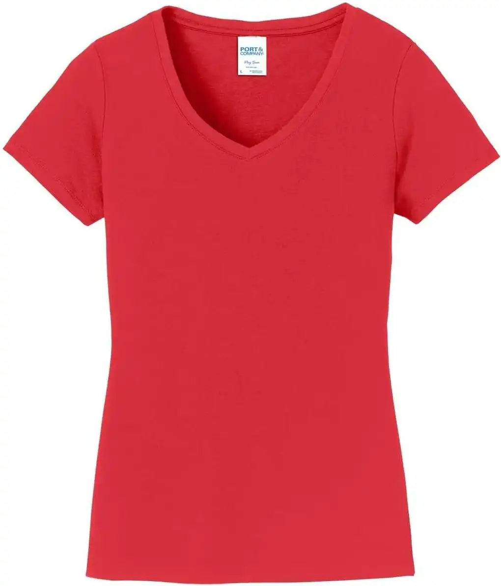 Port &amp; Company Lpc450v Ladies Fan Favorite v Neck Tee Bright Red