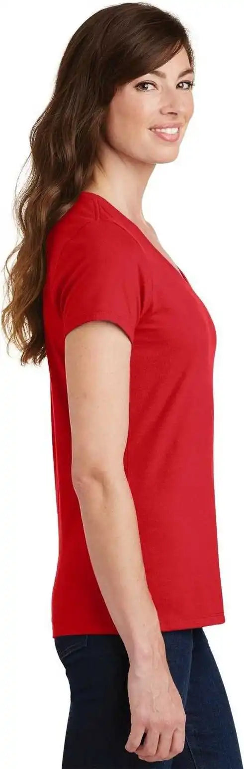Port &amp; Company Lpc450v Ladies Fan Favorite v Neck Tee Bright Red
