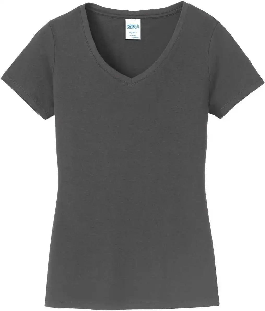 Port &amp; Company Lpc450v Ladies Fan Favorite v Neck Tee Charcoal