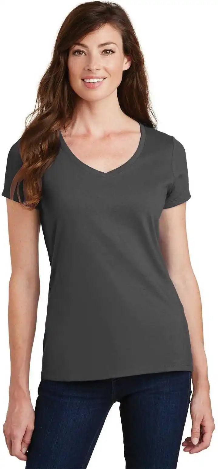 Port &amp; Company Lpc450v Ladies Fan Favorite v Neck Tee Charcoal