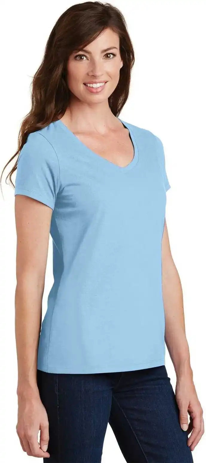 Port &amp; Company Lpc450v Ladies Fan Favorite v Neck Tee Light Blue